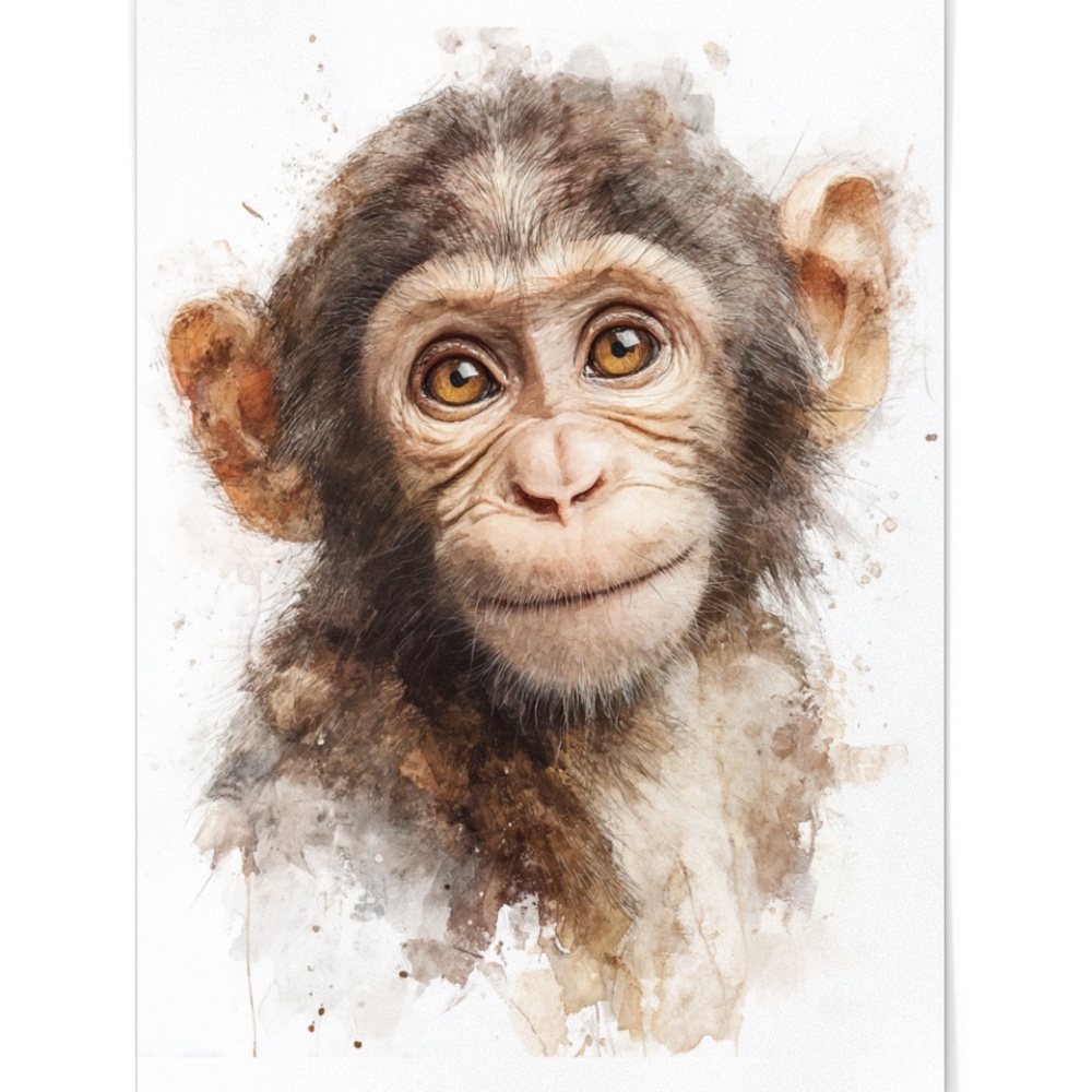 Watercolor Monkey Portrait Wall Art Print Unframed - Playful Jungle Charm - Picture 3 of 6